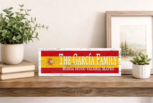 Spanish Flag Family Name Sign – Personalized Spain Heritage Plaque with Custom Names