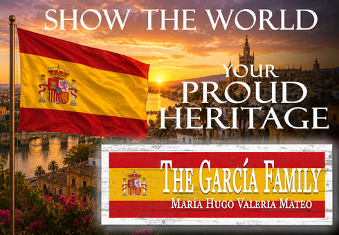 Spanish Flag Family Name Sign – Personalized Spain Heritage Plaque with Custom Names