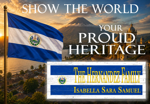 El Salvador Flag Sign - Personalized Family Name - Custom Wood Salvadoran Heritage Gift