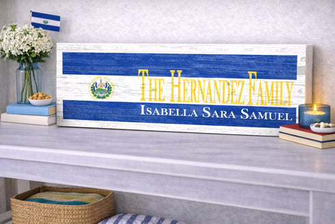 El Salvador Flag Sign - Personalized Family Name - Custom Wood Salvadoran Heritage Gift