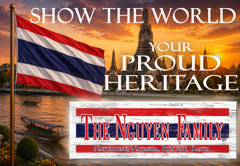 Thailand Flag Sign – Personalized Thai Family Name Wood Wall Decor Custom Heritage Plaque
