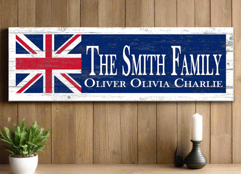 UK Flag Family Name Sign Custom Wood Wall Art for English Family