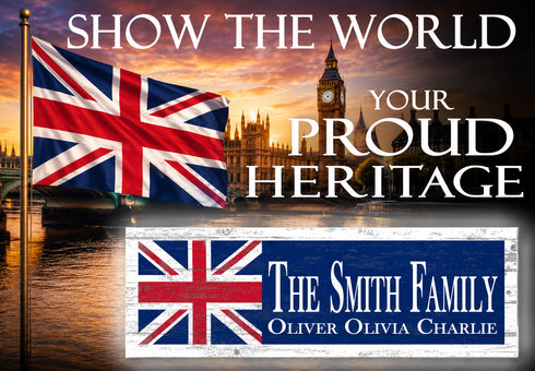 UK Flag Sign - Personalized Family Name - Custom Wood British Heritage Gift