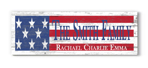 American Flag Sign - Personalized Family Name - Custom Wood Patriotic Gift