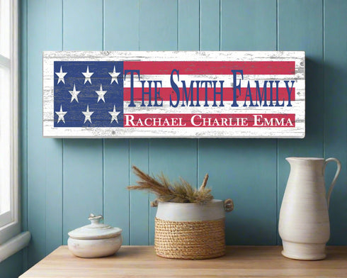 Solid Wood American Flag Wooden Sign with Custom Name & Established Date