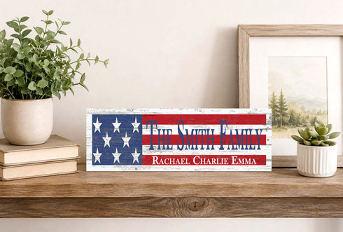 American Flag Sign - Personalized Family Name - Custom Wood Patriotic Gift