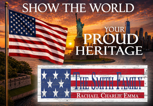 American Flag Sign - Personalized Family Name - Custom Wood Patriotic Gift