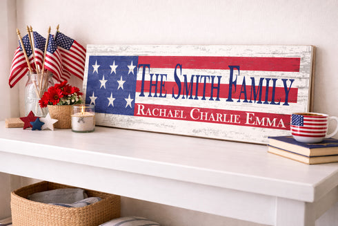 American Flag Wooden Sign with Custom Name or Text