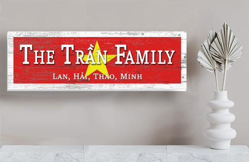 Vietnam Flag Family Name Sign – Custom Vietnamese Heritage Wood Wall Decor