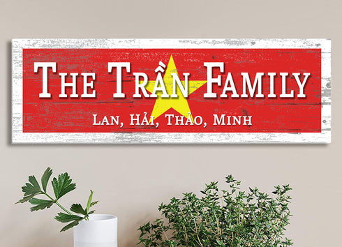 Vietnam Flag Family Name Sign – Custom Vietnamese Heritage Wood Wall Decor