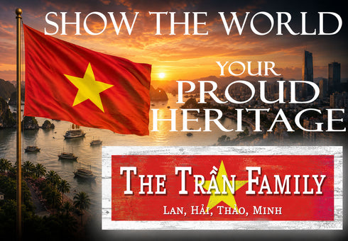 Vietnam Flag Family Name Sign – Custom Vietnamese Heritage Wood Wall Decor