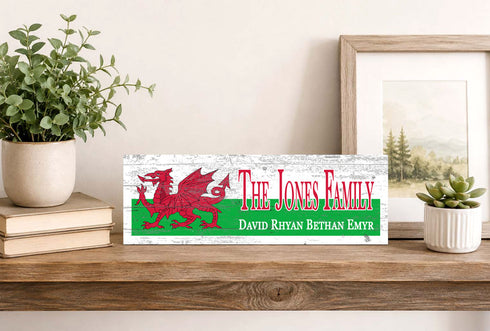 Welsh Flag Family Name Sign – Personalized Wales Heritage Plaque with Custom Names