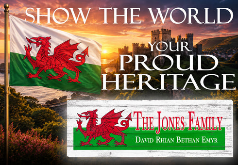 Welsh Flag Family Name Sign – Personalized Wales Heritage Plaque with Custom Names