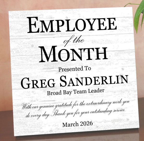 Employee of the Month Award Plaque – Custom Recognition Gift with Name, Title, Message & Date