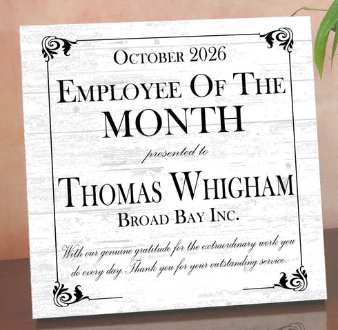 Employee of the Month Award Plaque – Personalized Recognition Gift with Name, Company, Message & Date