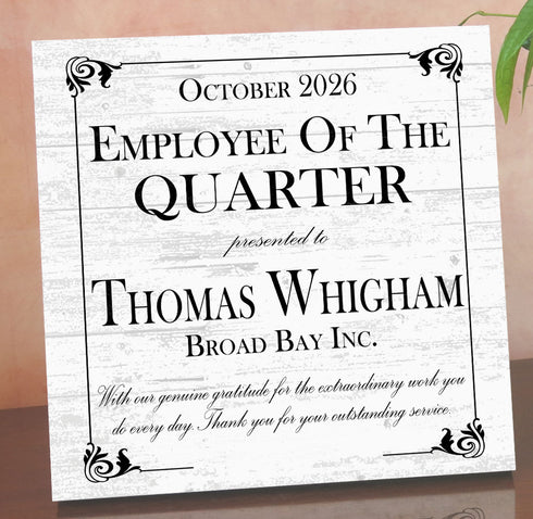 Employee of the Quarter Award Plaque - Personalized Recognition Gift with Name & Company