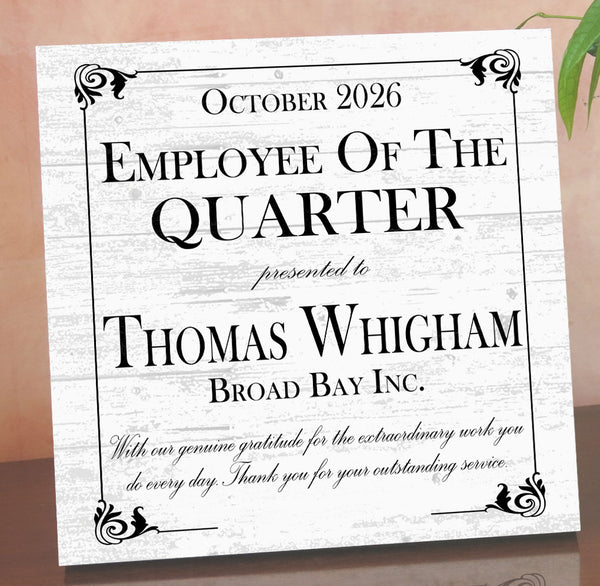 Employee of the Quarter Award Plaque – Personalized Recognition Gift with Name, Company, Message & Date