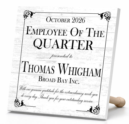 Employee of the Quarter Award Plaque - Personalized Recognition Gift with Name & Company