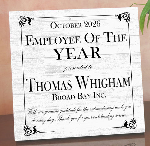Employee of the Year Award Plaque – Personalized Recognition Gift with Name, Company, Message & Date
