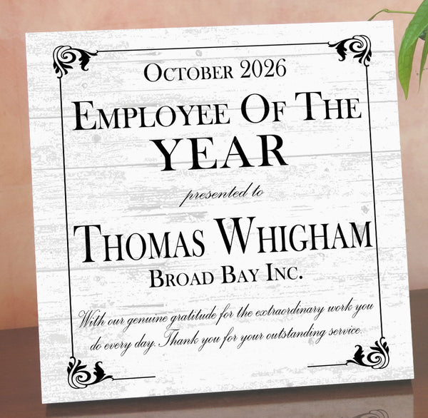 Employee of the Year Award Plaque – Personalized Recognition Gift with Name, Company, Message & Date