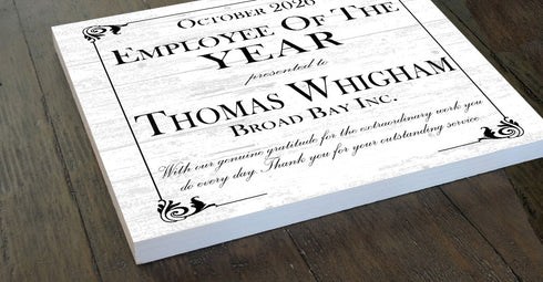 Employee of the Year Award Plaque – Personalized Recognition Gift with Name, Company, Message & Date