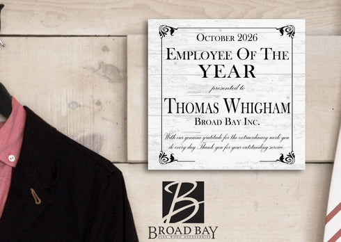 Employee of the Year Award Plaque – Personalized Recognition Gift with Name, Company, Message & Date