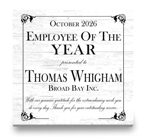 Employee of the Year Award Plaque – Personalized Recognition Gift with Name, Company, Message & Date