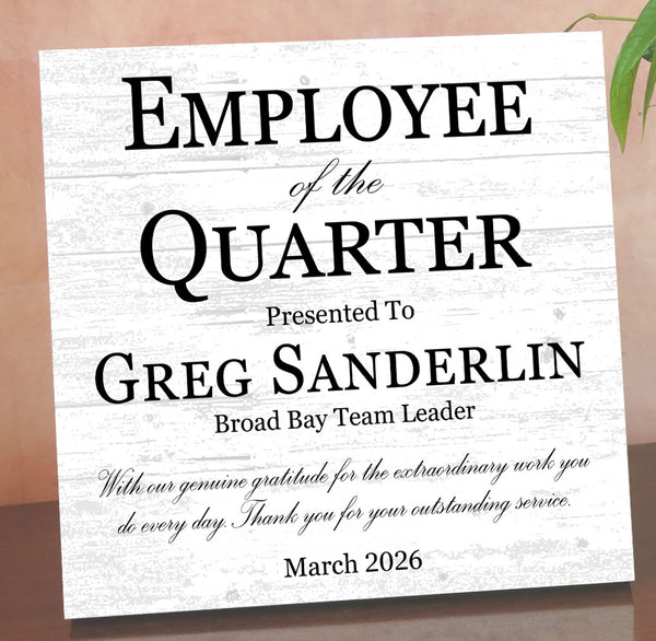 Employee of the Quarter Award Plaque – Personalized Recognition Gift with Name, Title, Message & Date
