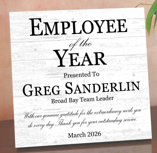 Employee of the Year Award Plaque – Personalized Recognition Gift with Name, Title, Message & Date