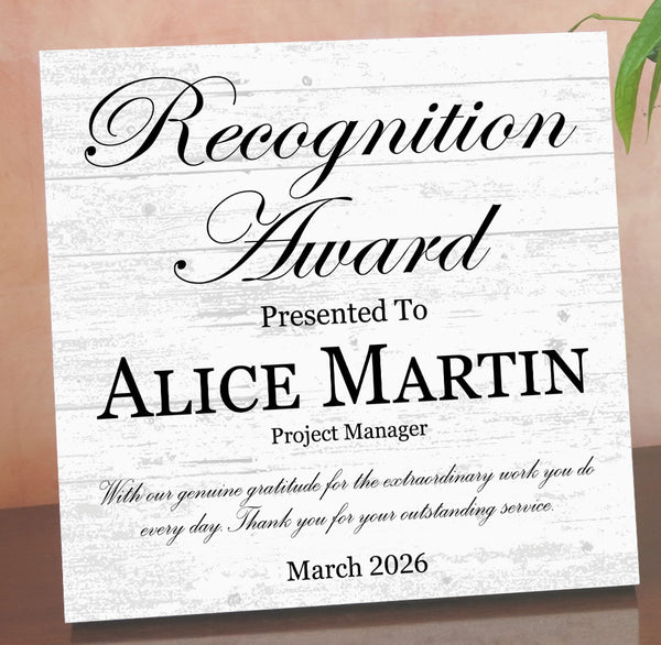 Recognition Award Plaque – Personalized Employee Appreciation Gift with Name, Title, Message & Date