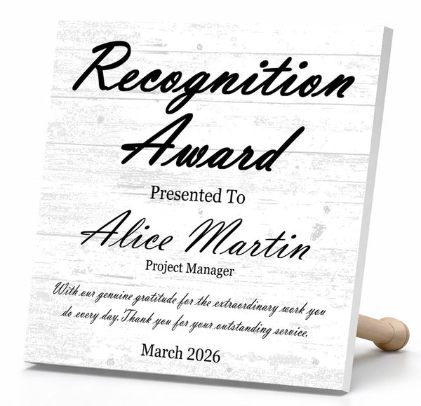 Recognition Award Plaque - Personalized Employee Appreciation Gift with Custom Message