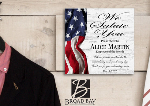 We Salute You Award Plaque - Personalized Recognition Gift for Service or Appreciation
