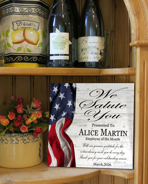 We Salute You Award Plaque - Personalized Recognition Gift for Service or Appreciation