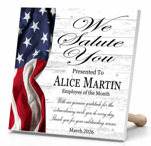 We Salute You Award Plaque - Personalized Recognition Gift for Service or Appreciation
