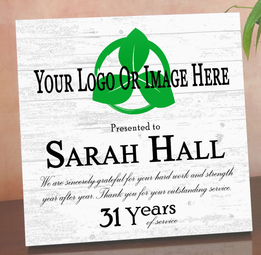 Years of Service Award Plaque with Logo – Personalized Employee Recognition Gift with Name, Company Message & Year