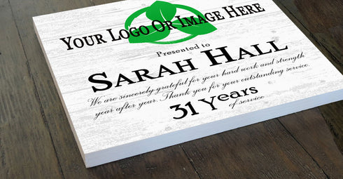 Years of Service Award Plaque with Logo – Personalized Employee Recognition Gift with Name, Company Message & Year
