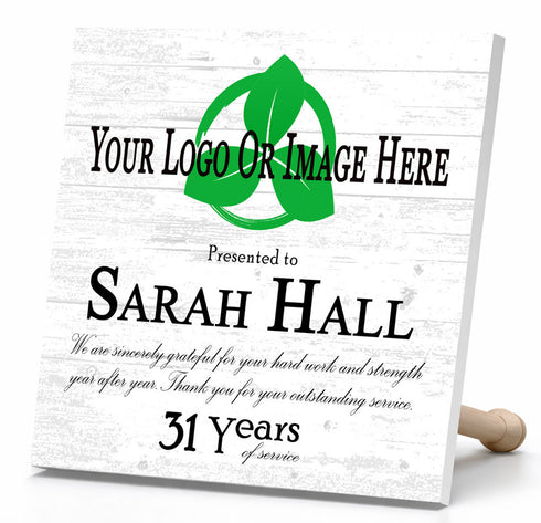 Years of Service Award Plaque with Logo – Personalized Employee Recognition Gift with Name, Company Message & Year