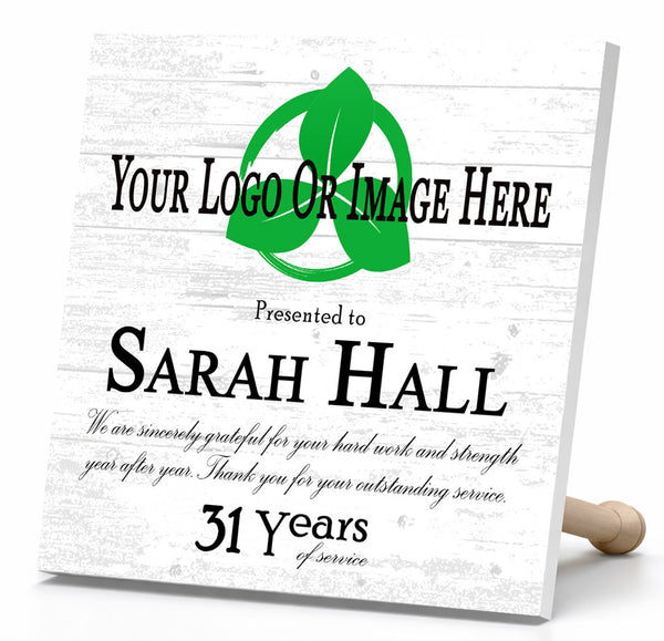 Years of Service Award Plaque with Logo – Personalized Employee Recognition Gift with Name, Company Message & Year