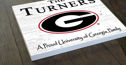 University of Georgia Proud Family Sign – Personalized Bulldogs Family Name Square Wood Plaque – Officially Licensed UGA Decor
