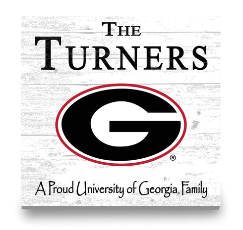 University of Georgia Proud Family Sign – Personalized Bulldogs Family Name Square Wood Plaque – Officially Licensed UGA Decor