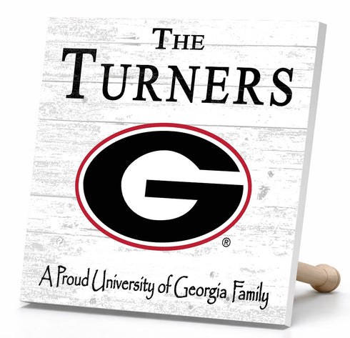 University of Georgia Proud Family Sign – Personalized Bulldogs Family Name Square Wood Plaque – Officially Licensed UGA Decor