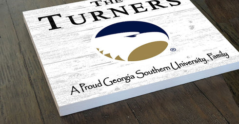 Georgia Southern Eagles Proud Family Sign – Personalized Family Name Square Wood Plaque – Officially Licensed Georgia Southern Decor