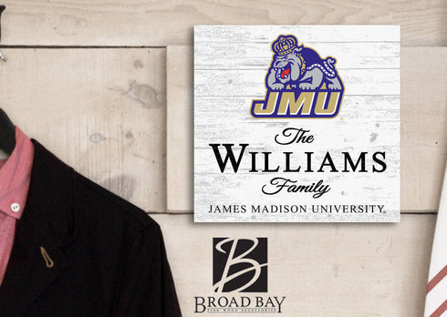Personalized JMU Family Name Sign – Custom James Madison University Wood Wall Decor – Dukes Gift