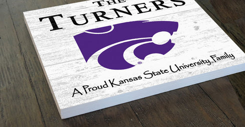 Kansas State Wildcats Proud Family Sign – Personalized Family Name Square Wood Plaque – Officially Licensed Kansas State Decor