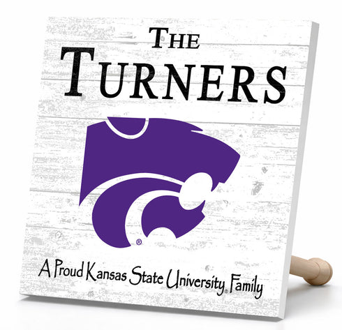 Kansas State Wildcats Proud Family Sign – Personalized Family Name Square Wood Plaque – Officially Licensed Kansas State Decor