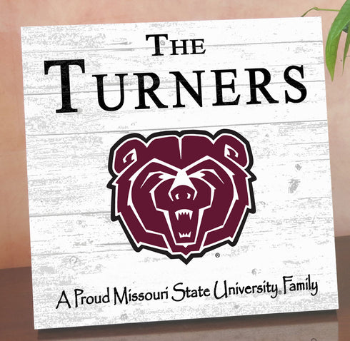 Missouri State University Bears Proud Family Sign - Personalized Family Name Square Wood Plaque - Officially Licensed Missouri State Decor