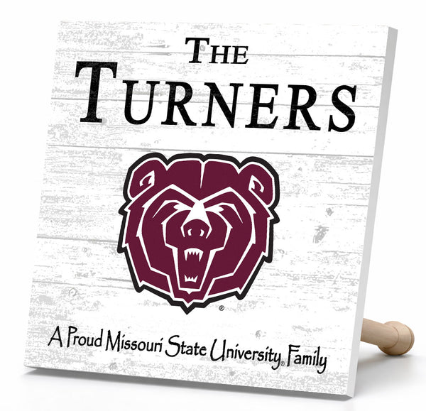 Missouri State University Bears Proud Family Sign - Personalized Family Name Square Wood Plaque - Officially Licensed Missouri State Decor
