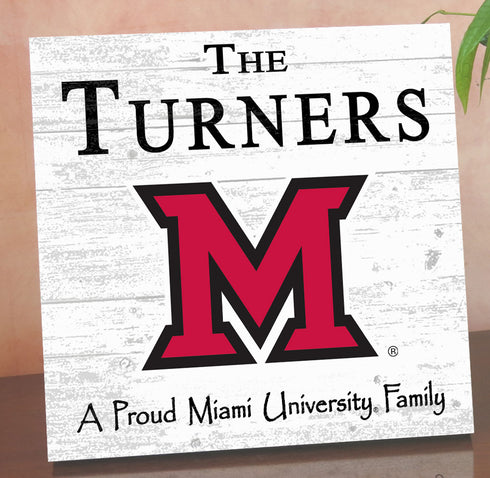 Miami University RedHawks Proud Family Sign - Personalized Family Name Wood Plaque - Officially Licensed Square Decor