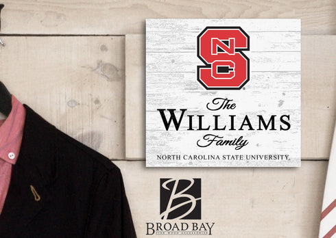 Personalized NC State Wolfpack Family Name Sign – Custom North Carolina State Wood Wall Decor – Wolfpack Gift