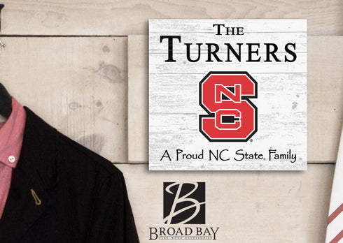 NC State Wolfpack Proud Family Sign - Personalized Family Name Wood Plaque - Officially Licensed Square Decor